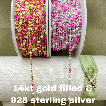 Pink & White Enamel Chain - Dot Cable - E17
