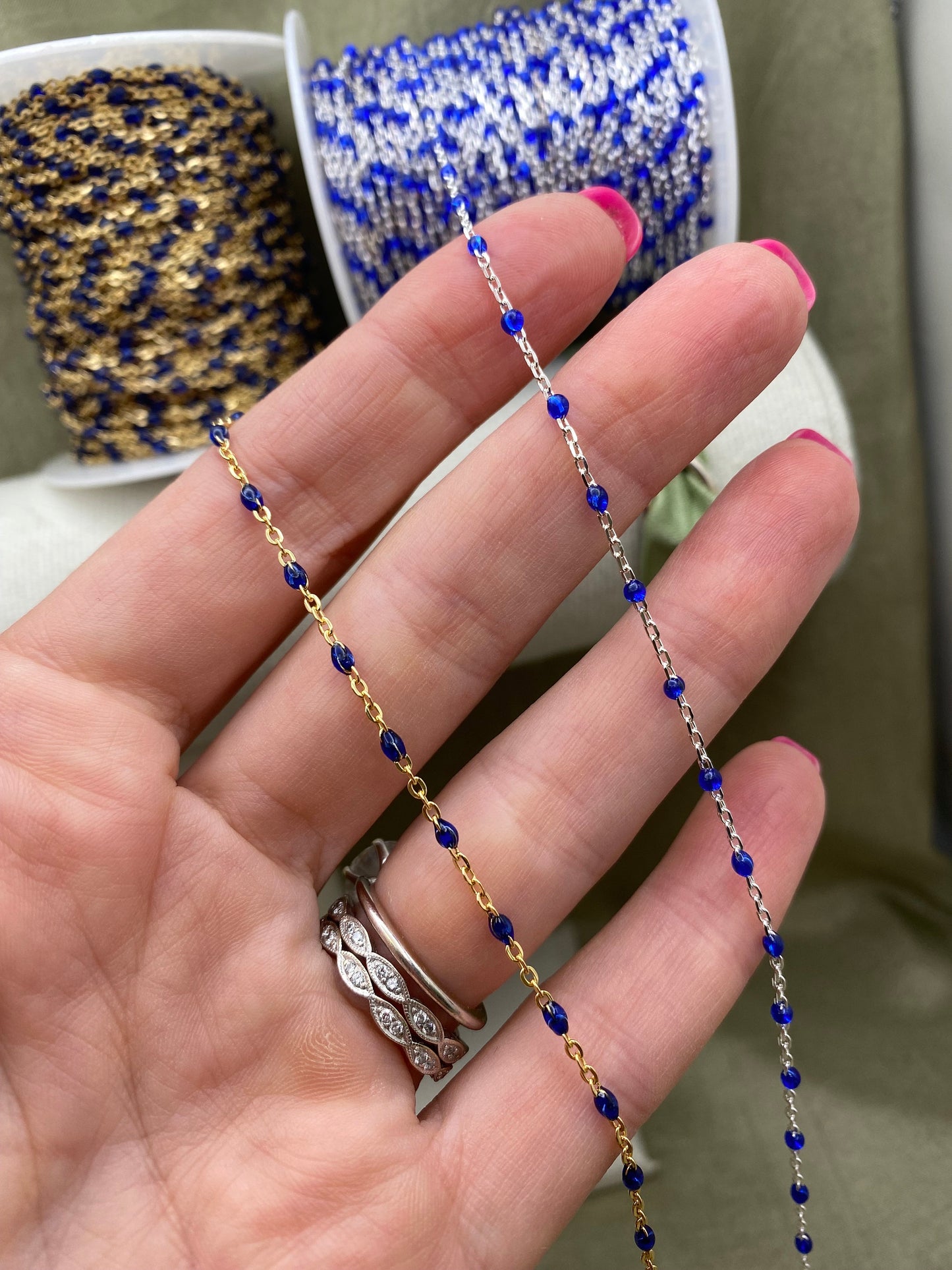 Sapphire Blue Enamel Chain - Dot Cable - E7