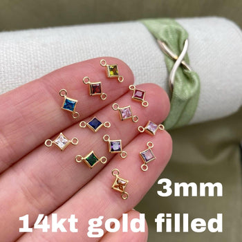 Diamond 3mm Birthstone Connectors - Gold Filled - B32G