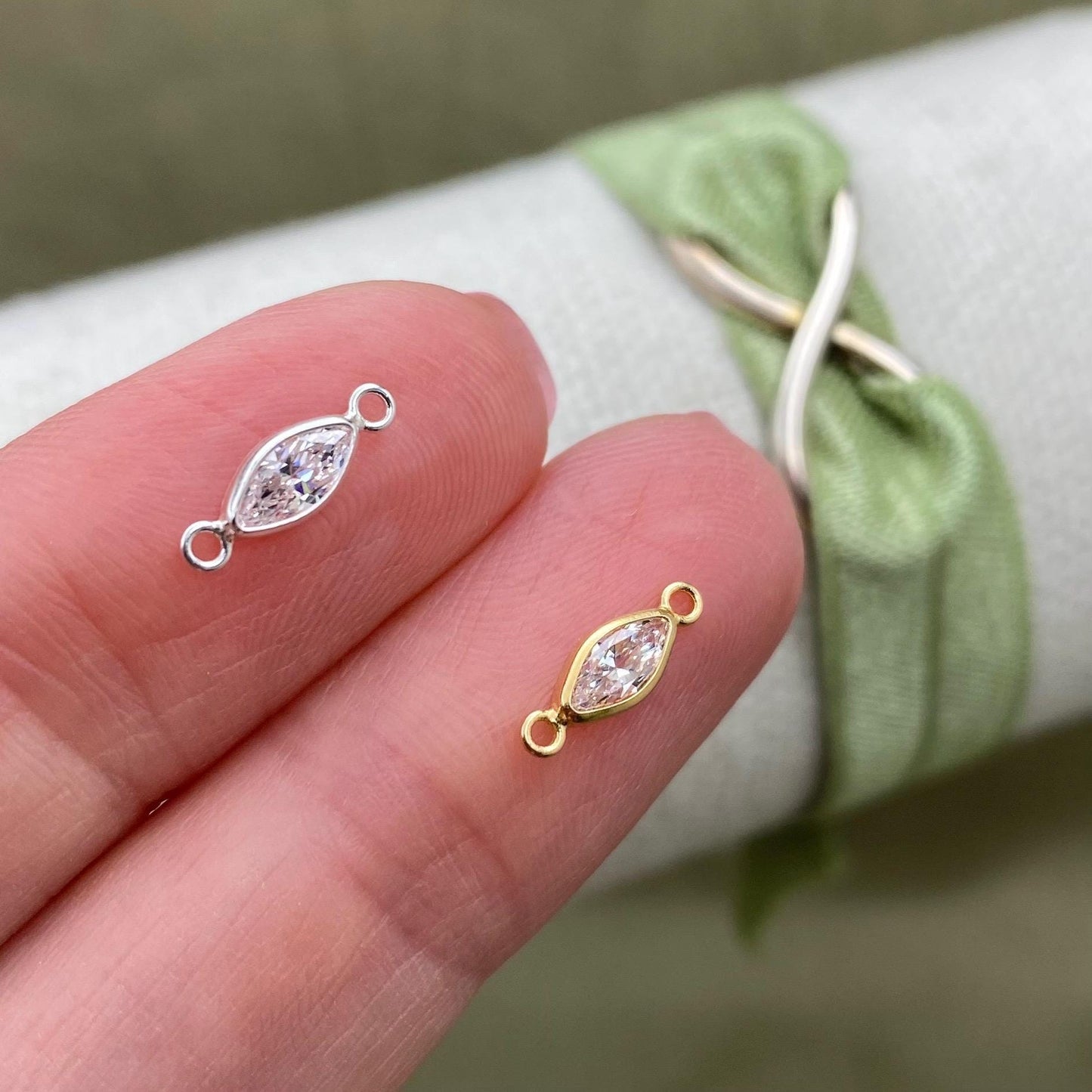 Marquise Birthstone Connectors - Sterling Silver - B34S